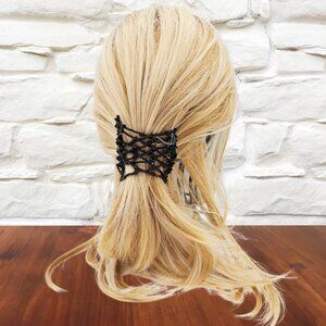 Black Beaded Stretch Hair Comb Double Comb Expandable Lattice Accessory Boho